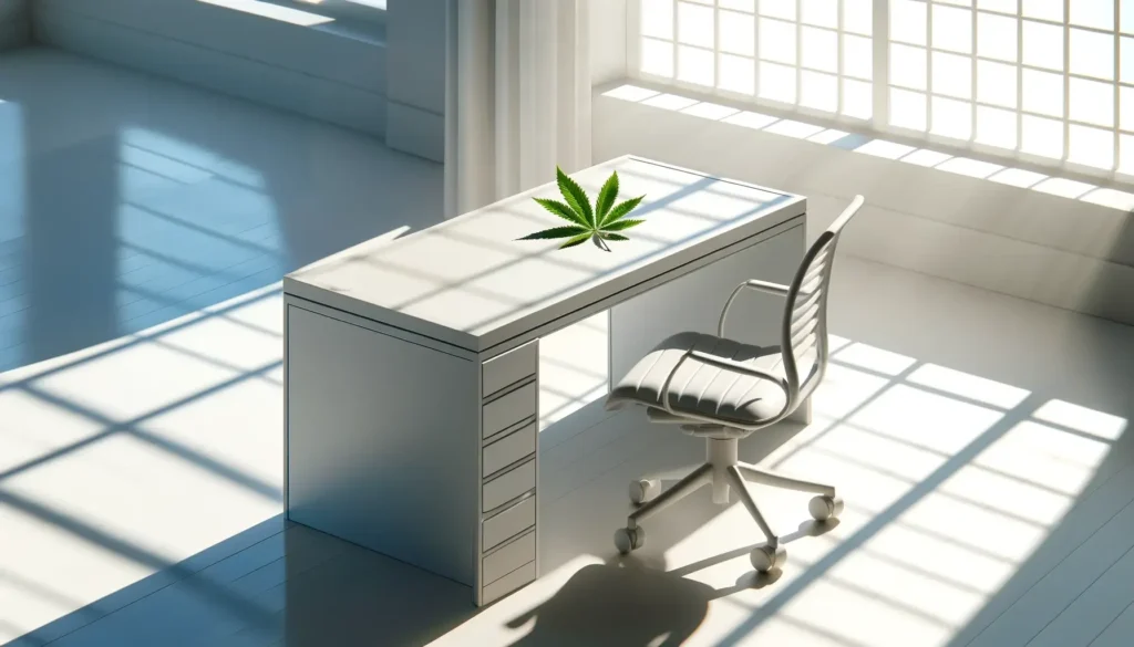 Marijuana leaf on desk