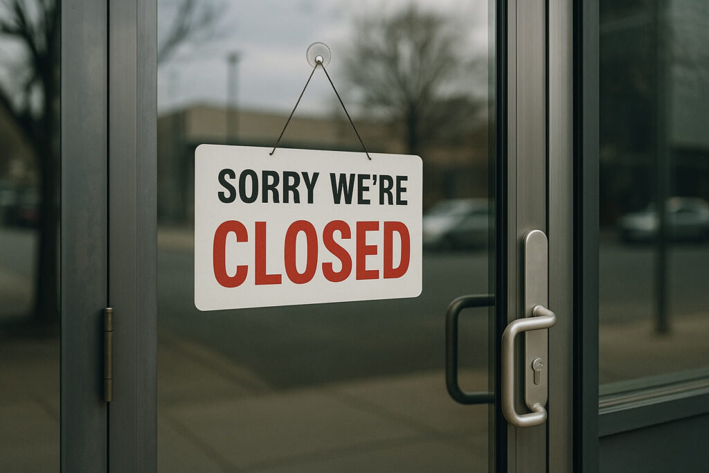 A closed retail shop, representing the need to have good reasons to call out of work.