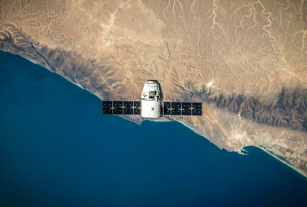 A SpaceX satellite floating in space.