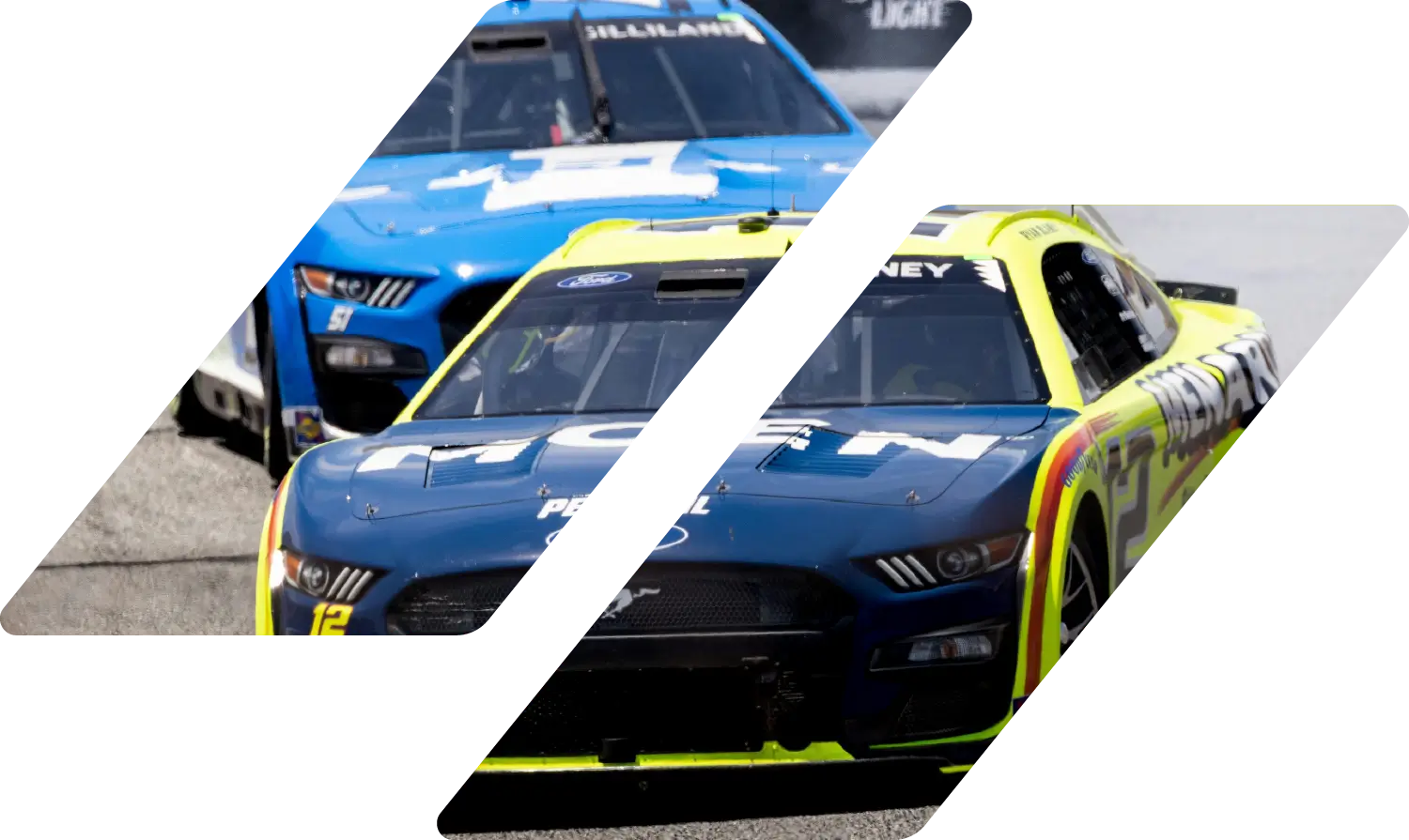 Stock cars racing at Auto Club Speedway in Fontana, CA