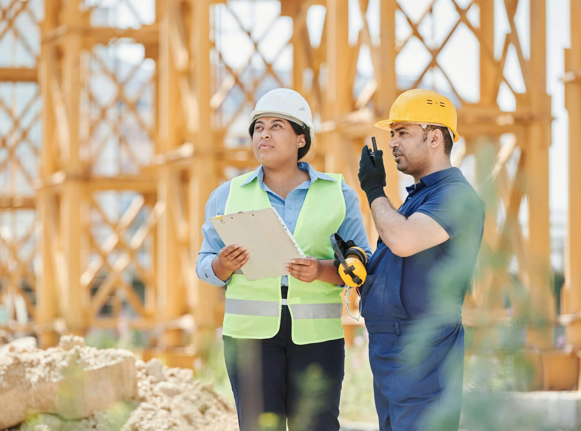 Construction professionals working on site