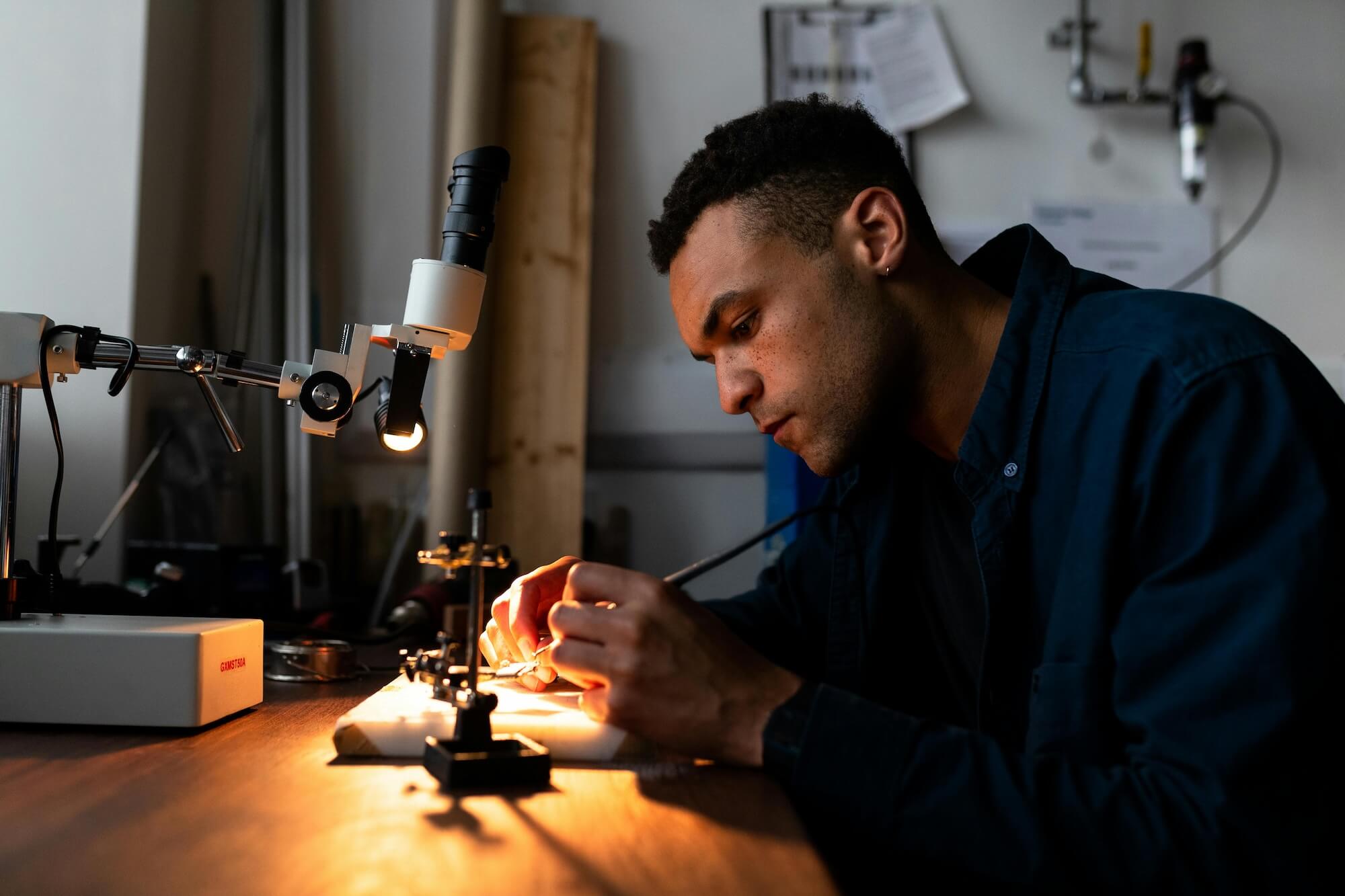 An engineer inspecting a component